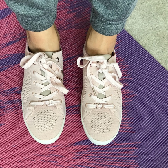 Pink Knit Perforated Lace Up Sneakers - Picture 6 of 8